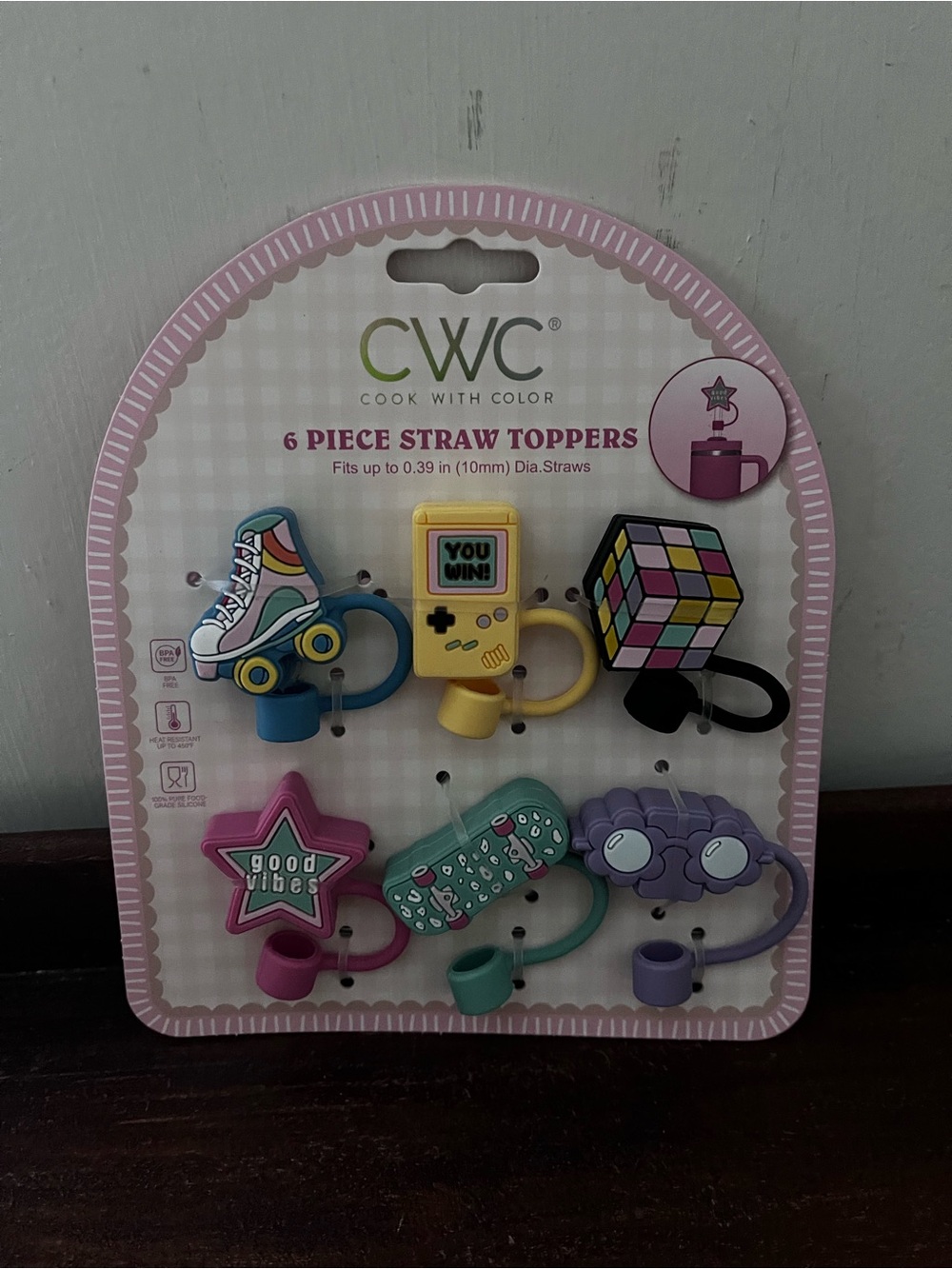 New CWC Skate 6-Piece Pastel Straw Toppers - Multicolor